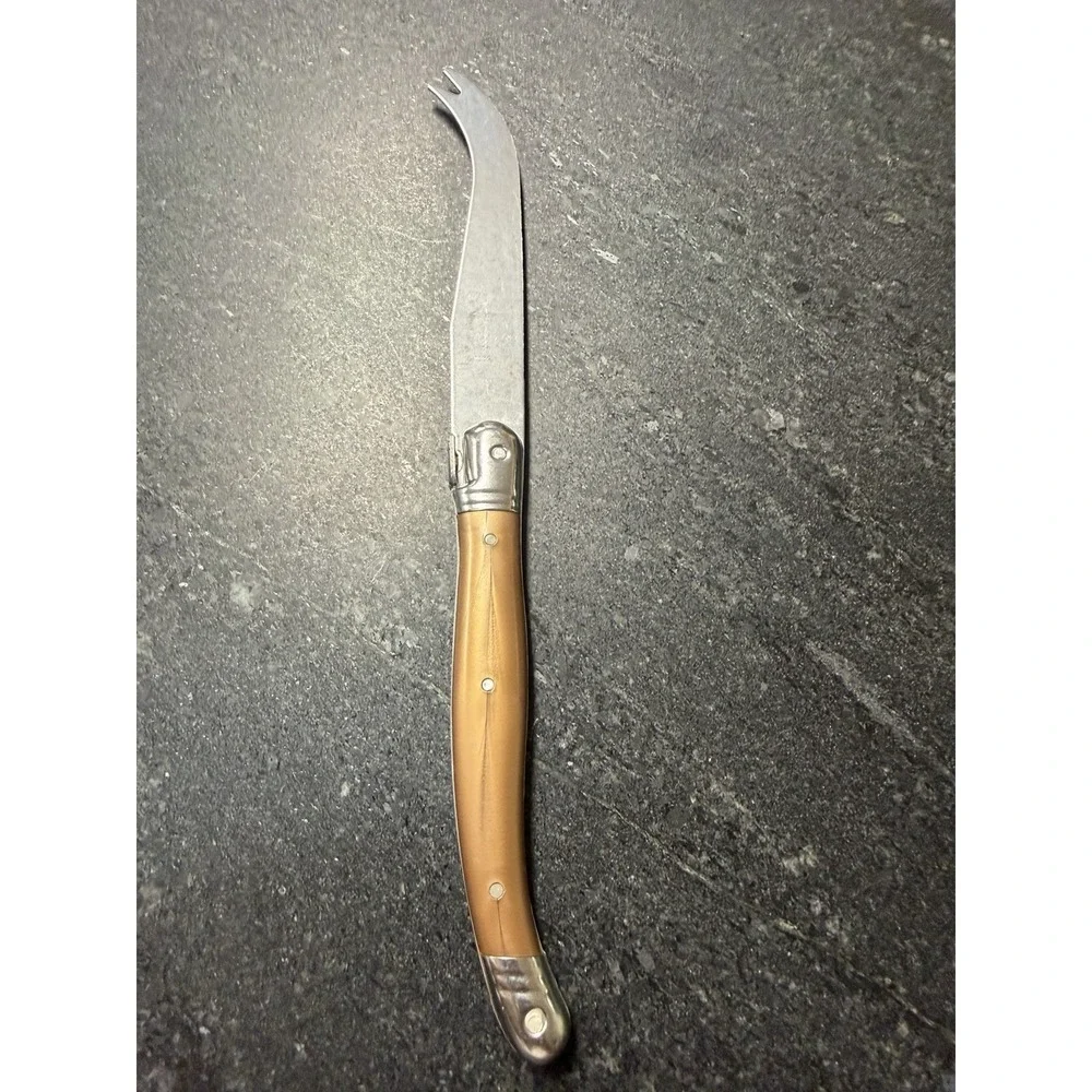 Laguiole Jean Dubost France Cheese Knife & Cleaver Set Faux Brown Horn Handles